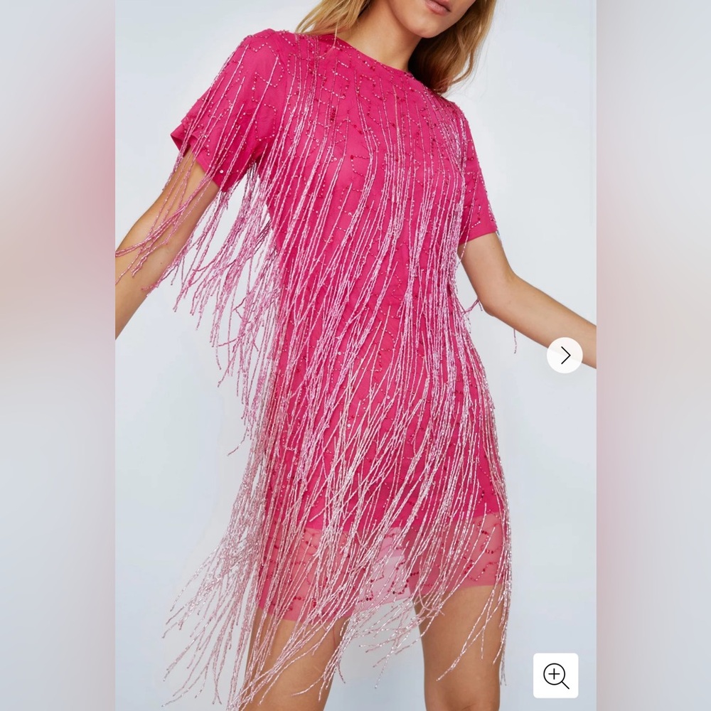 Nasty Gal Pink Tassel Beaded Mini Shift Dress